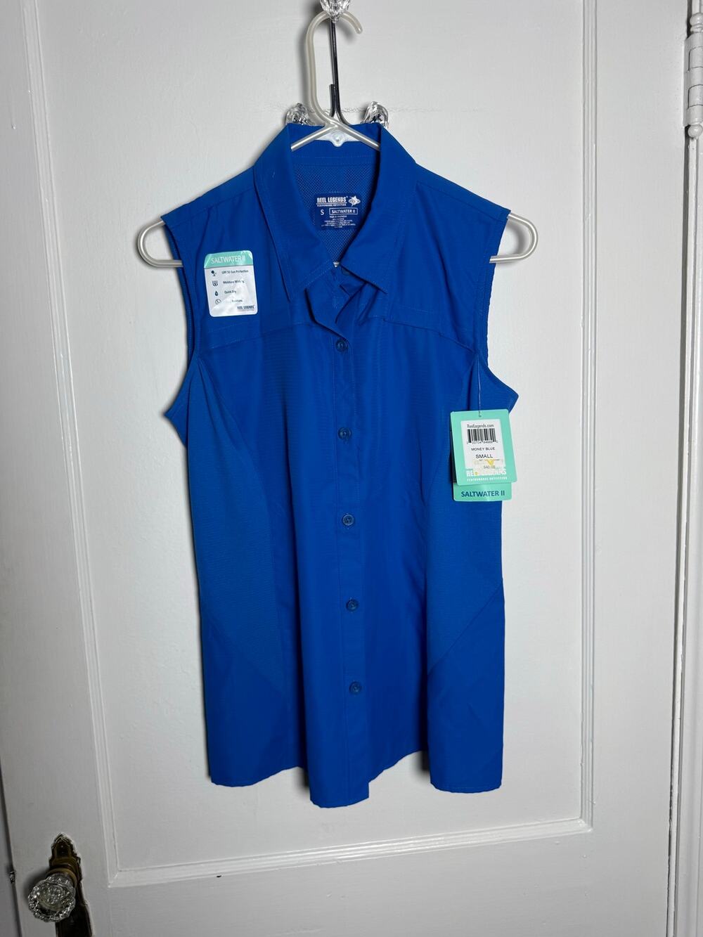 Reel Legends Saltwater II Women’s Small Money Blue Sleeveless Fishing Shirt NWT